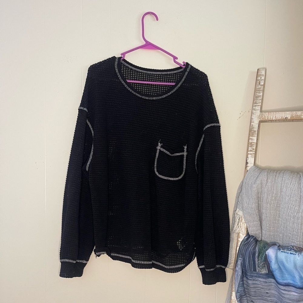 Shein Black Knit Sweater Size L With Pocket Detail